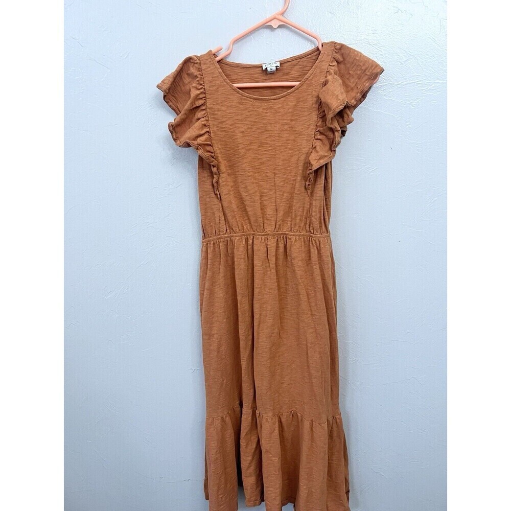 Elegant Ruffled Sleeve Dress in Tan